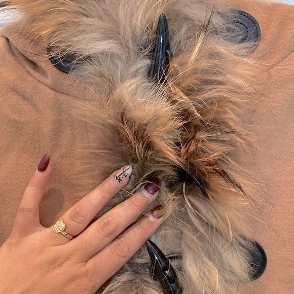 Hooded Big Faux Fur Lapel With Horn Button Women’s Cape Coat - Picture 5 of 17